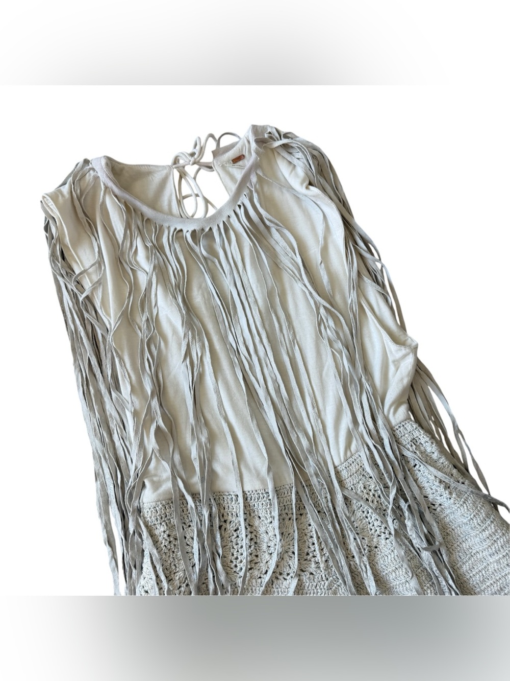 Free People Cream Crochet Fringe Leather Boho Festival Romper Shorts Western L - Picture 4 of 15